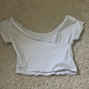 Cross neck white cropped shirt